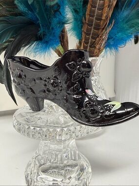 Vintage Fenton Black Hand-painted Shoe